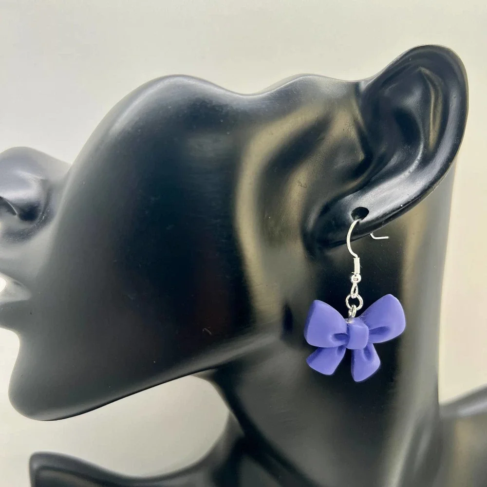 Ribbon Earrings - Bow Earrings - Flower Earrings - Indigo Blue Clay Earrings